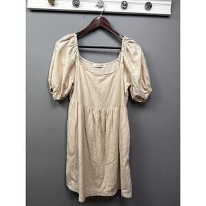 Les Soeurs mini Dress Womens Medium‎ Cream Puff sleeves Pockets Boho Festival